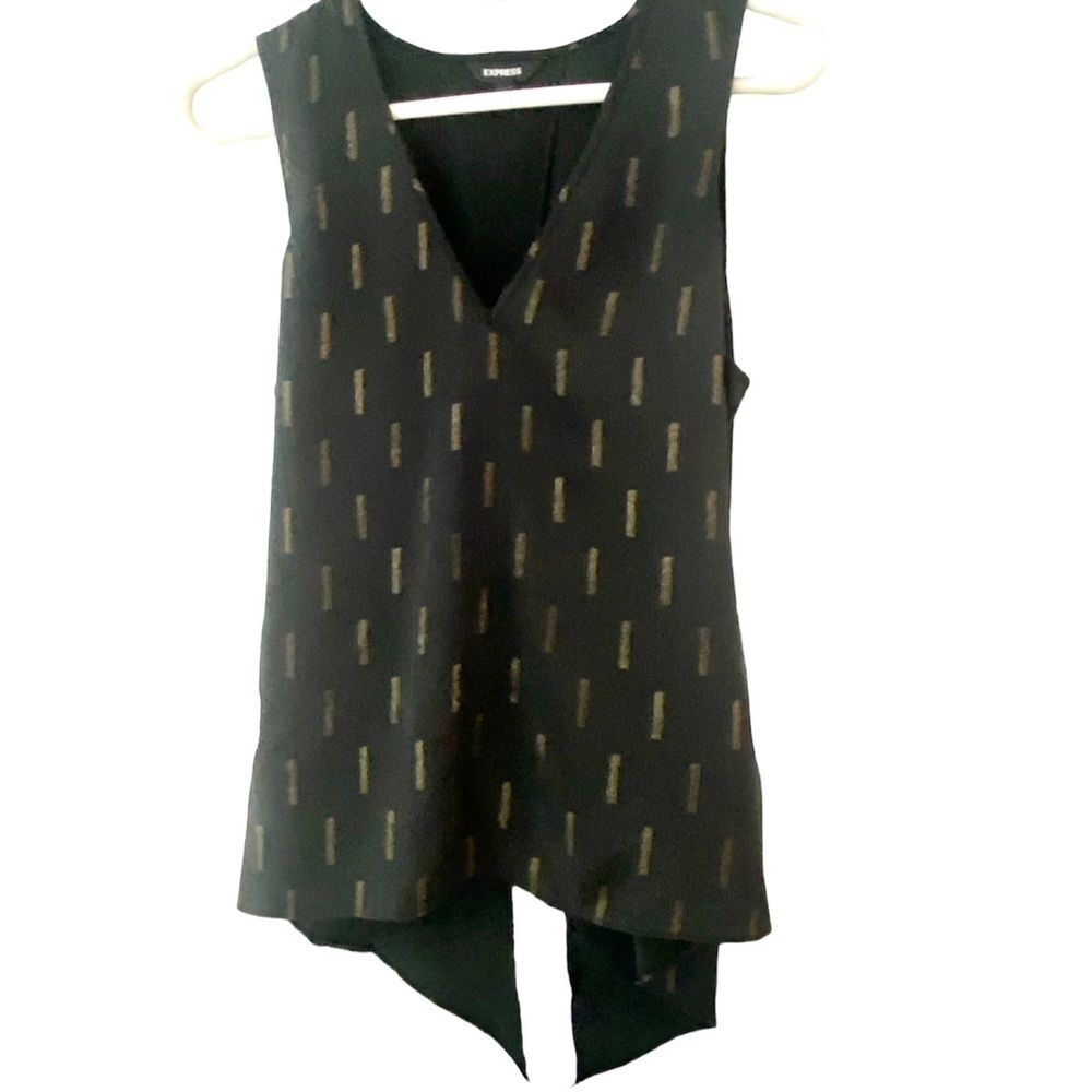 Express Top Size Medium Shirt Blouse Black Gold Satin tie back Tank
